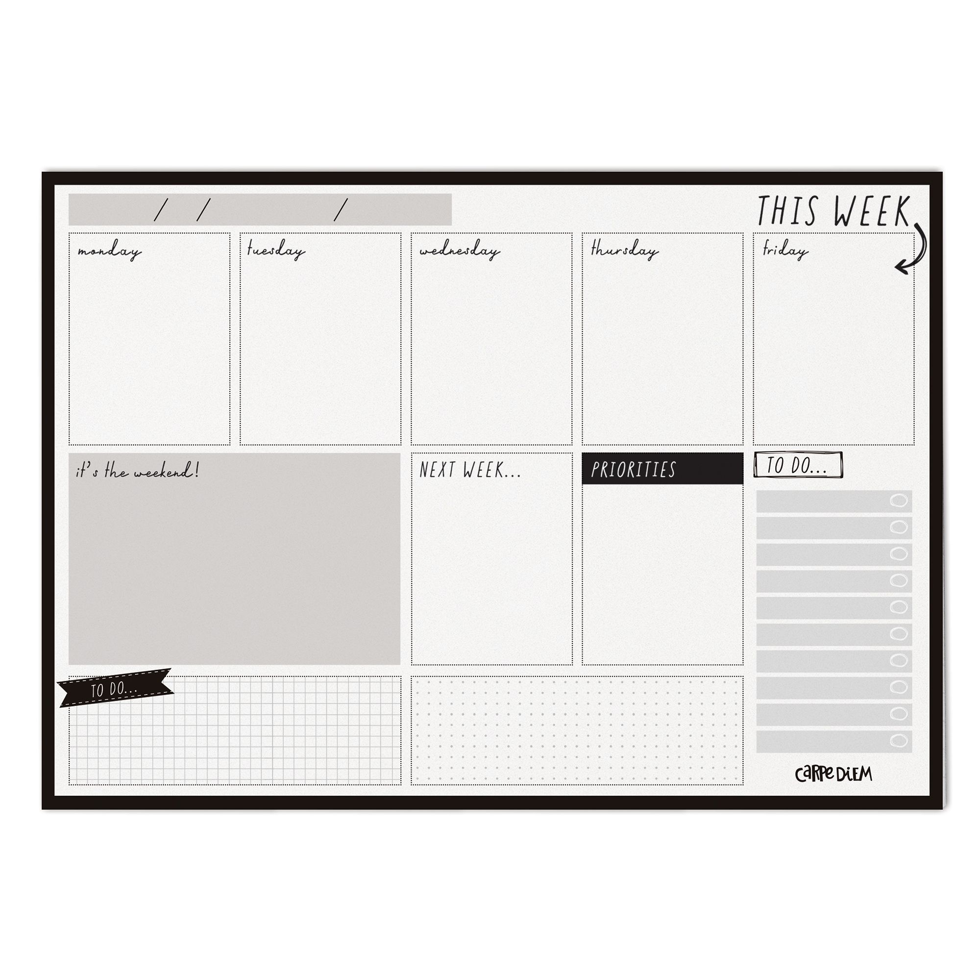 Planner saptamânal  nedatat  60 file hârtie premium 100gsm  dimensiune 29.5 cm X 21 cm  Black 9120-CD