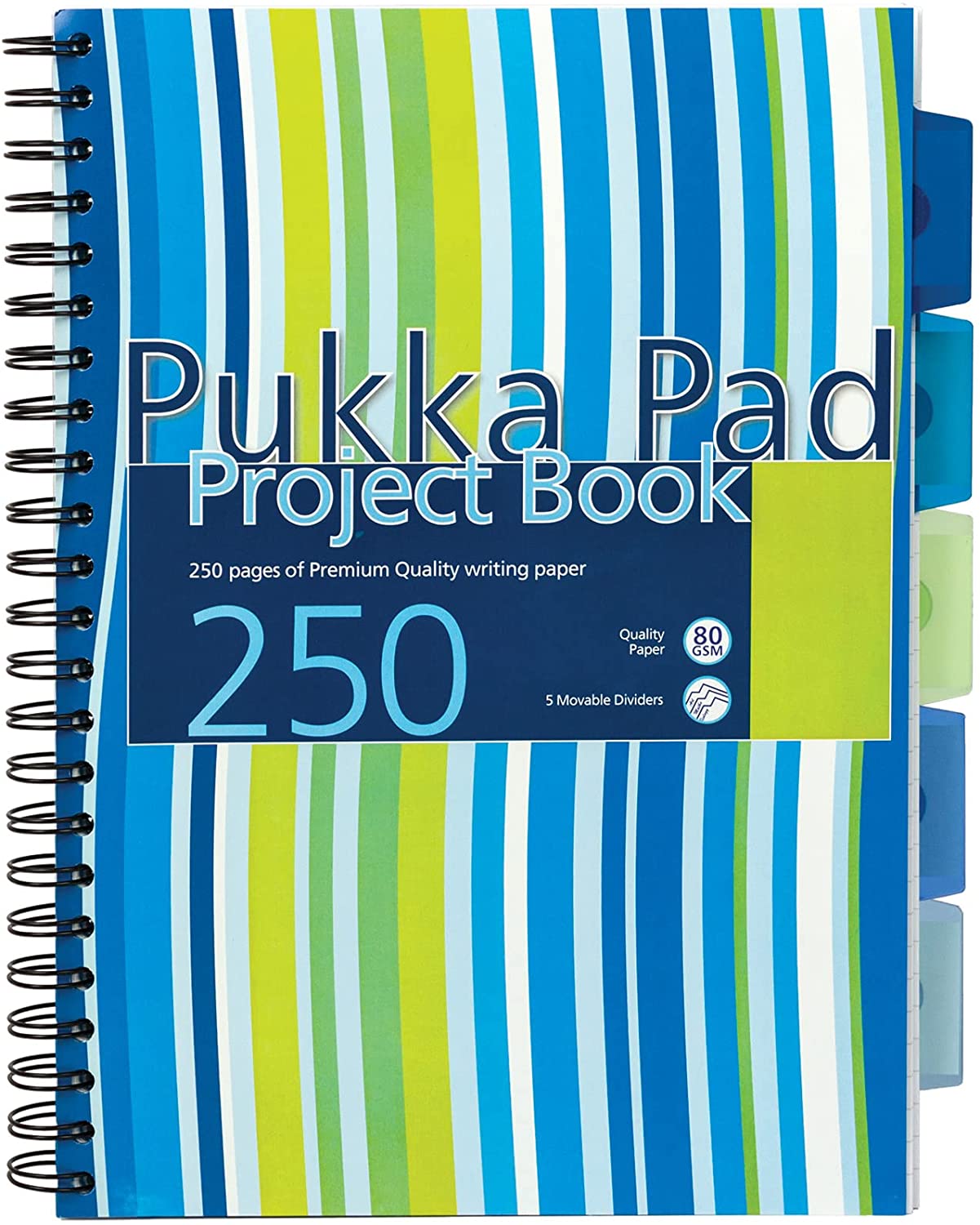 Caiet cu spirala si separatoare Pukka Pad Project Book Stripes A4  dictando  albastru  250 pag  coperti PP intarite CBPROBA4(4)
