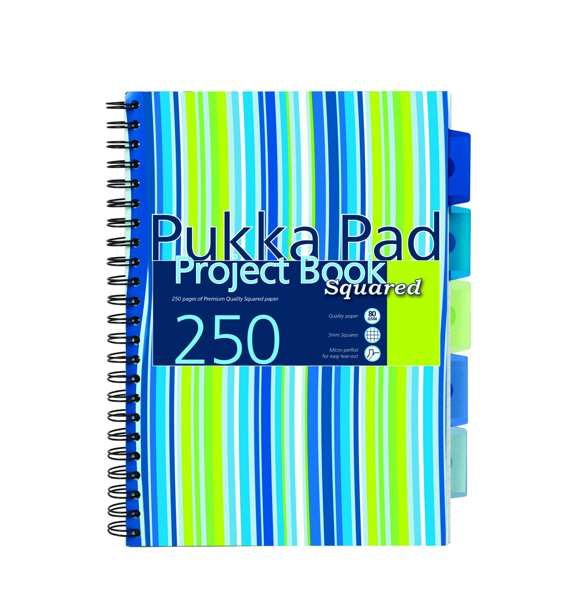Caiet cu spirala si separatoare Pukka Pads Project Book Stripes A4  250 pagini dictando  albastru PROBA4(4)