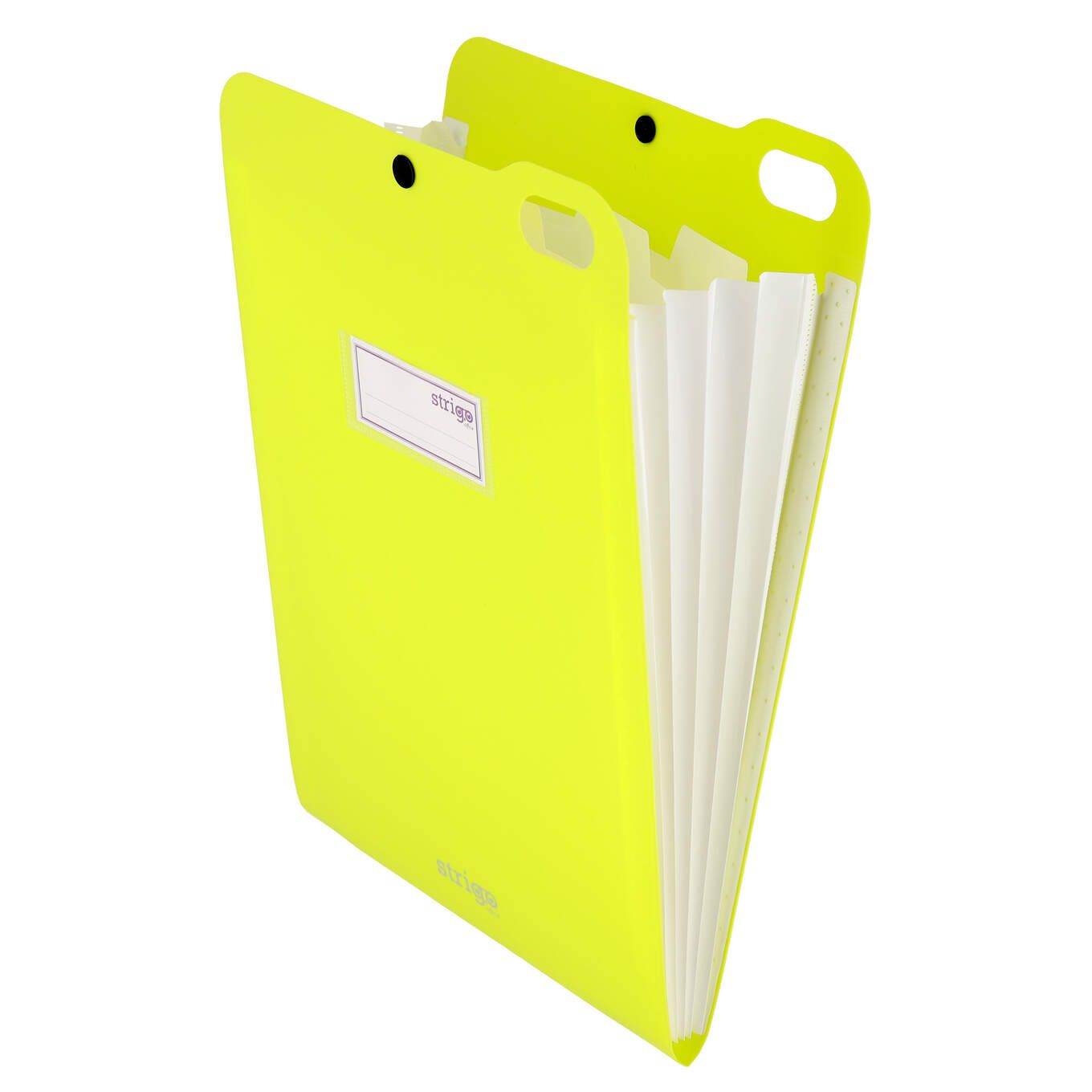 Organizator Strigo  PP  A4  vertical  5 separatoare  inchidere capsa  verde neon SF069