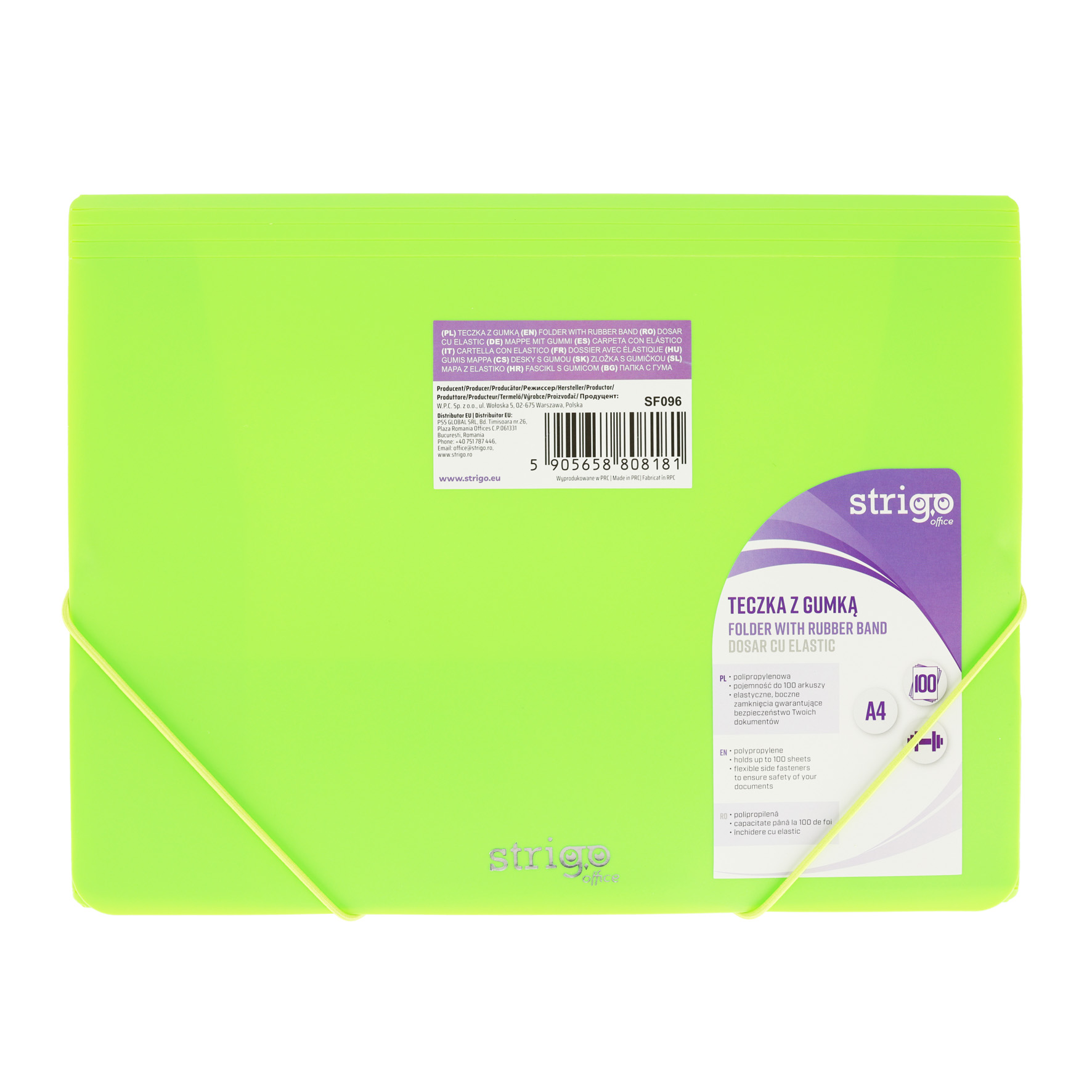 Mapa Strigo Plastic A4  banda elastica neon verde SF096
