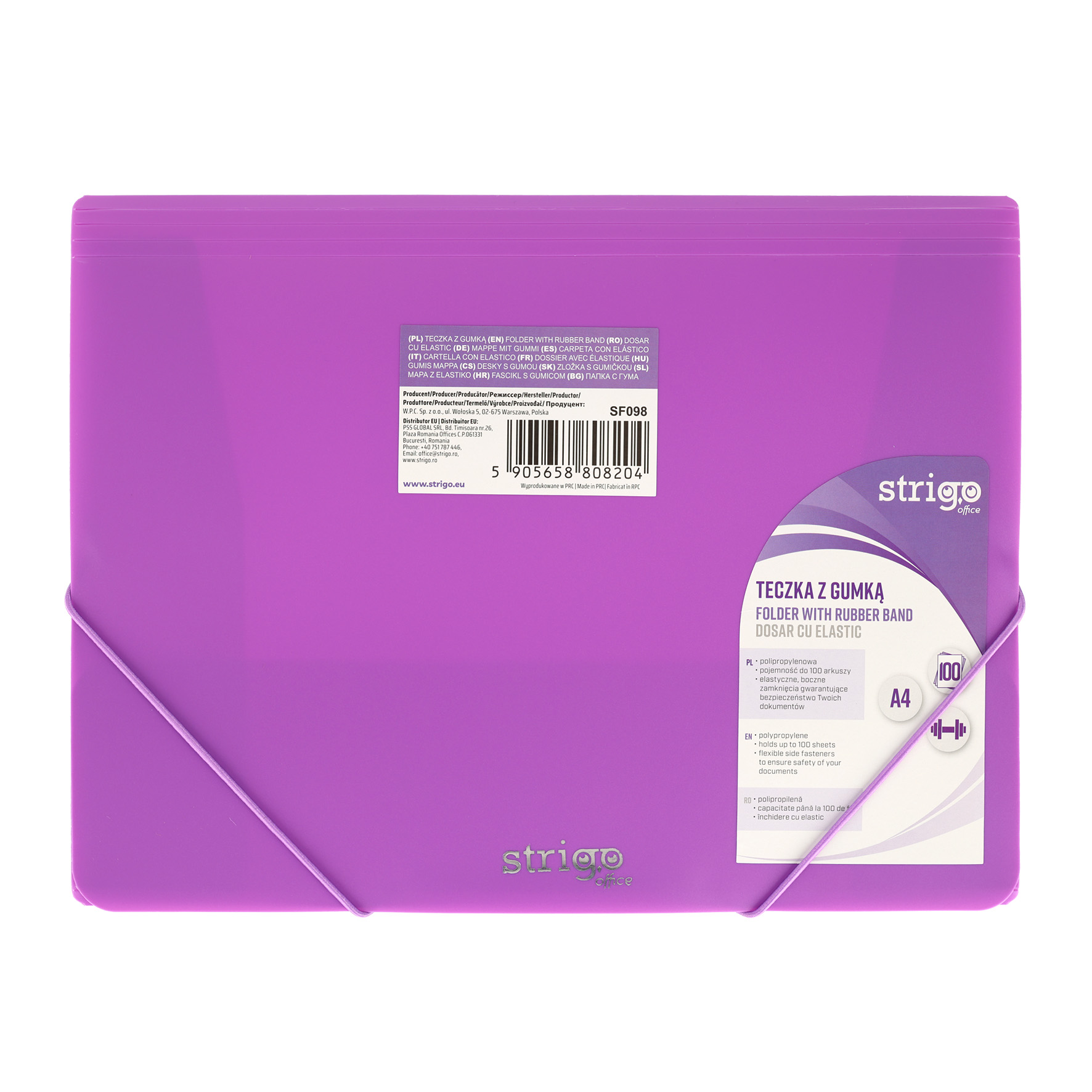Mapa Strigo Plastic A4  banda elastica neon mov SF098