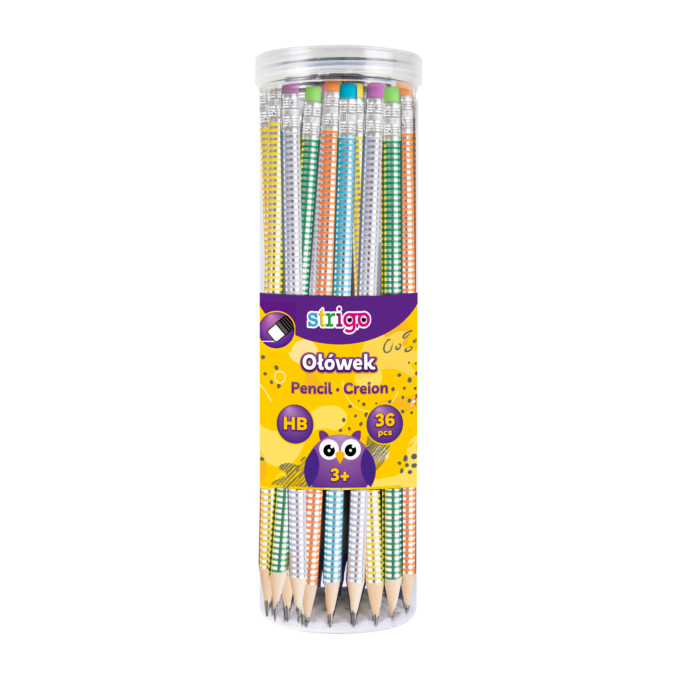 Creioane Strigo HB cu guma de sters multicolora si corp pastel metalic  SSC280