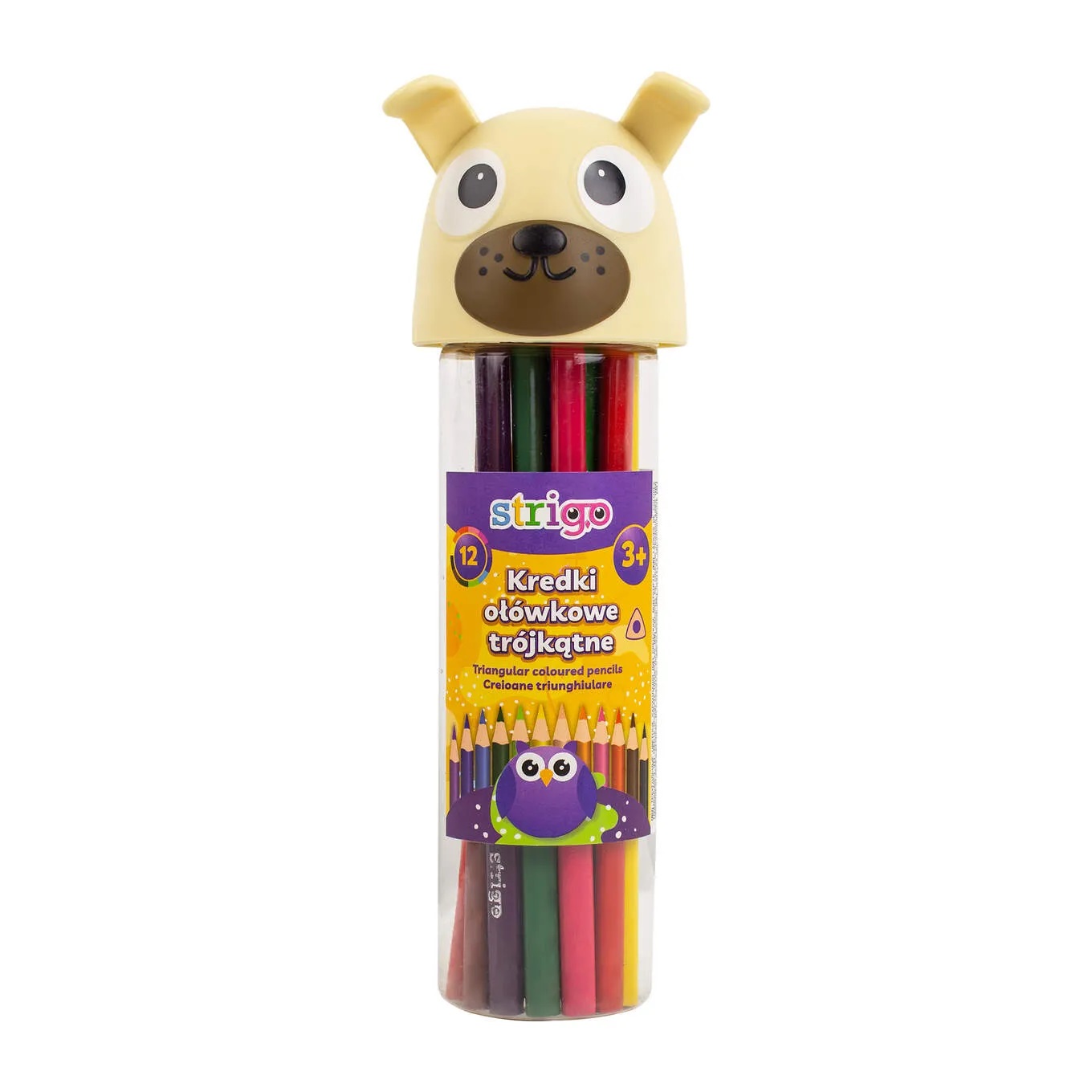 Creioane Strigo colorate triunghiulare  12 culori  lemn de tei  mina 3mm  cutie Catelusi SSC293