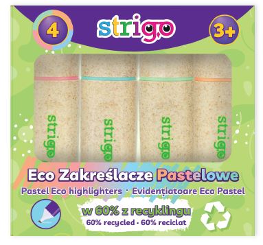 Set 4 evidentiatoare Strigo Eco-Friendly  PASTEL  piersica  verde  albastru  roz SSC342