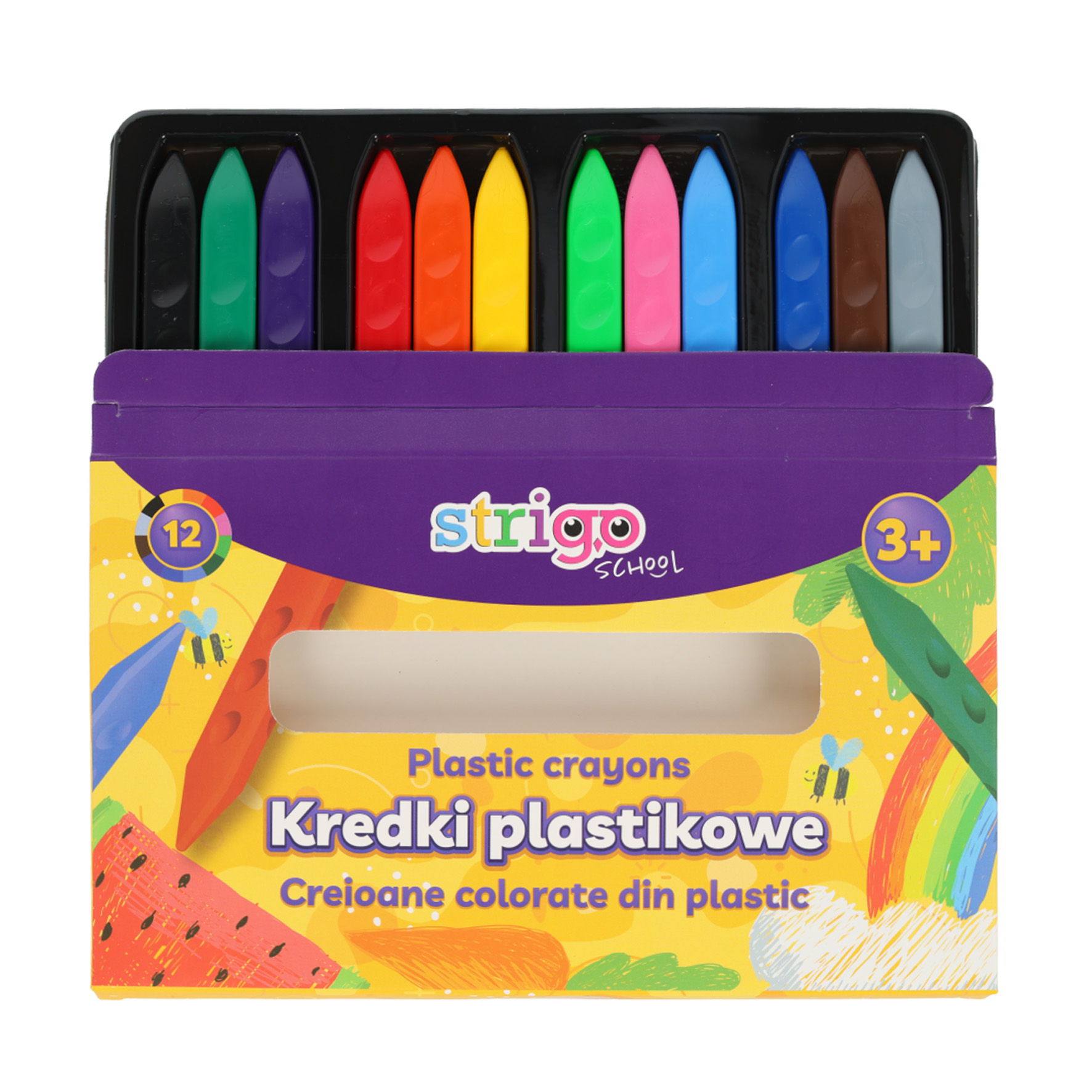 Creioane colorate Strigo triunghiulare  plastic  12 culori SSC399