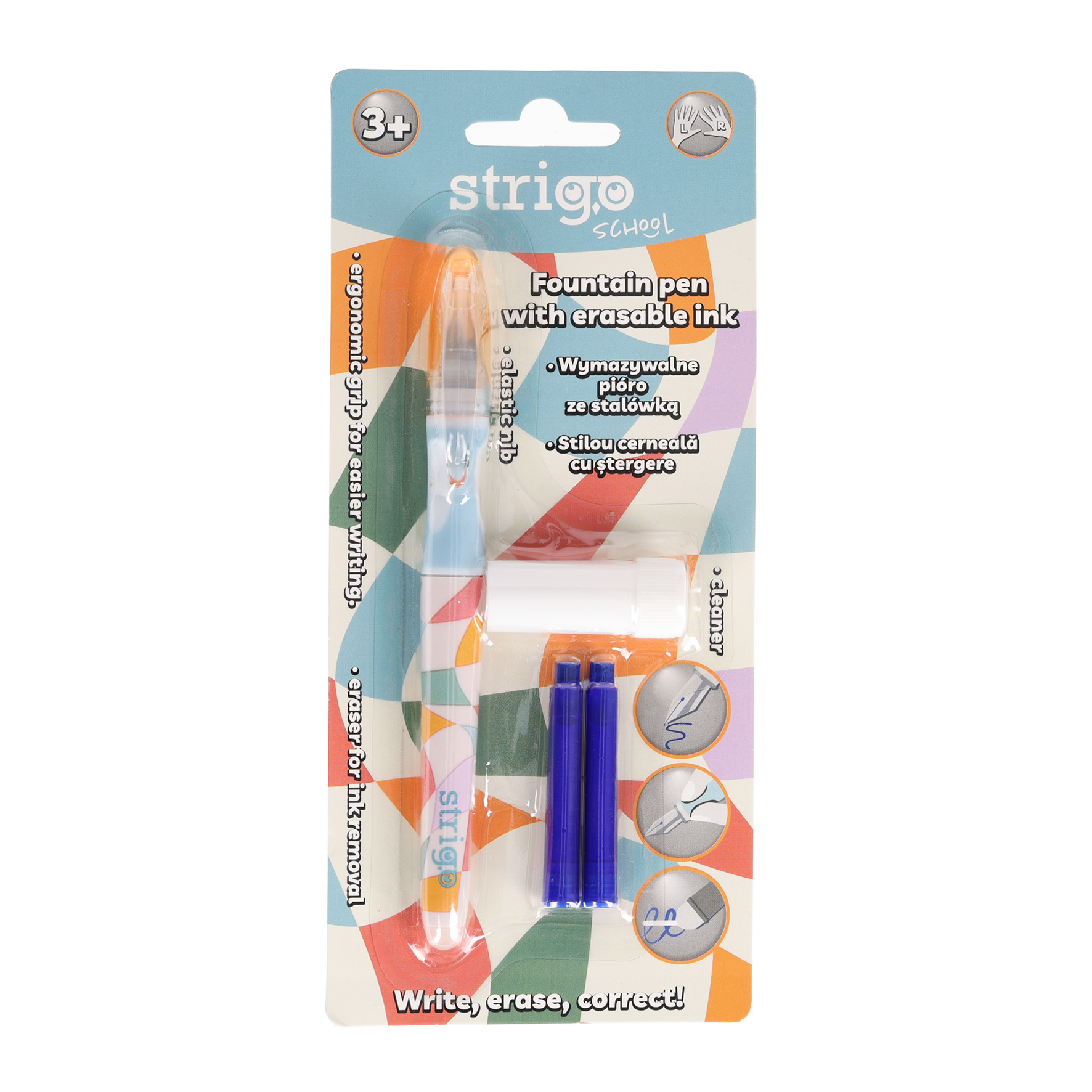 Stilou Strigo cerneala cu stergere + 2 rezerve + dispozitiv curatare  in blister  Retro SSC466