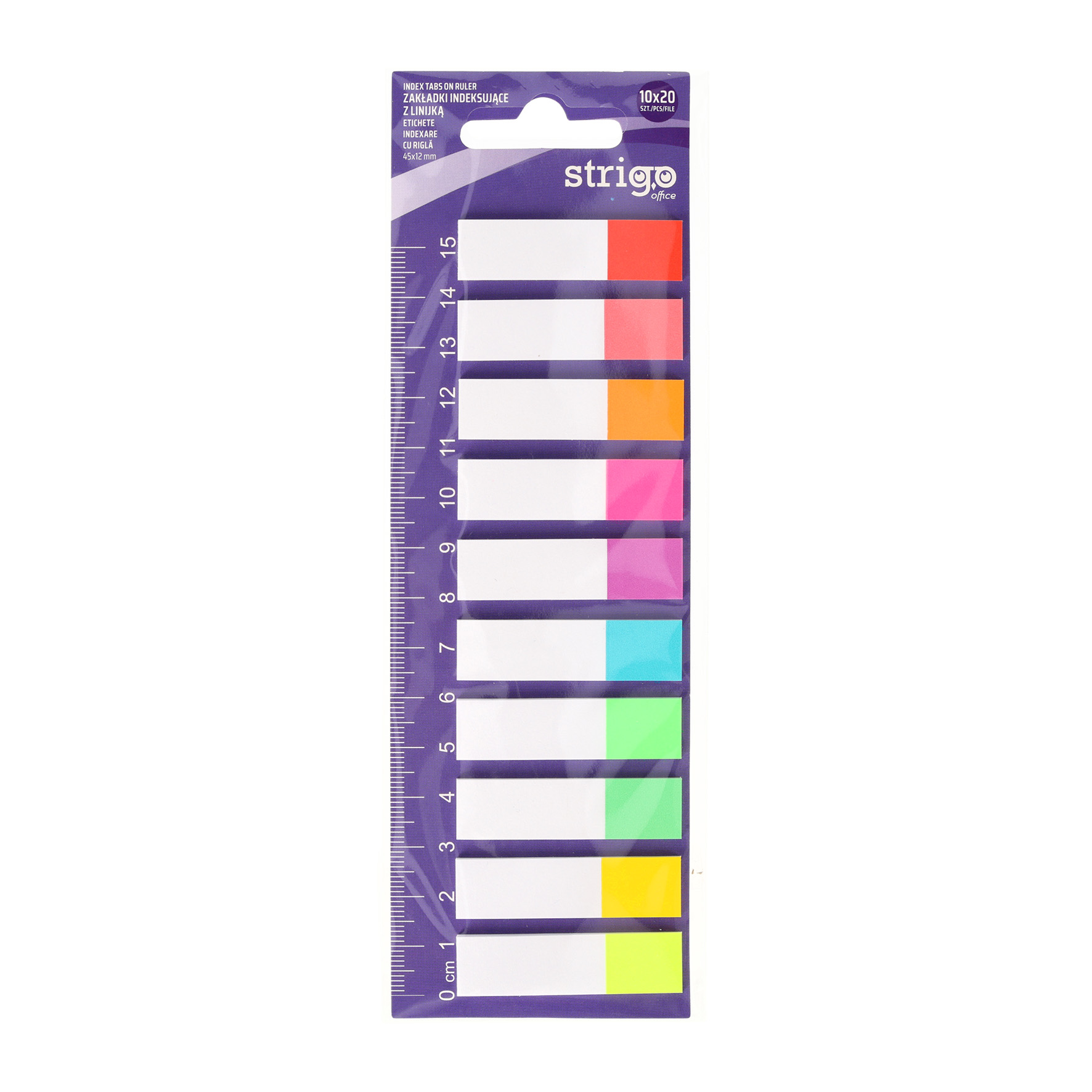 Etichete Indexare Strigo cu rigla 10x20 file  10 culori Neon  45x12mm SSN037