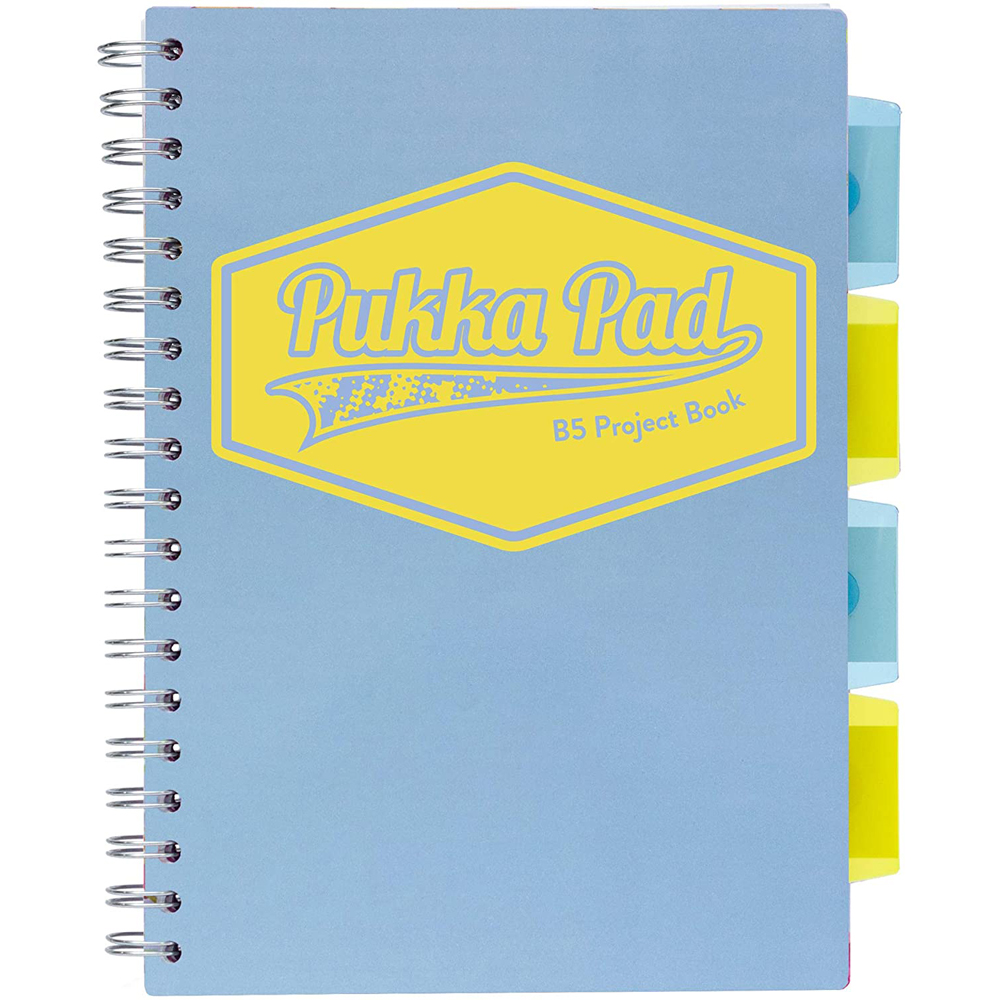 Caiet cu spirala si 4 separatoare Pukka Pad Project Book Pastel  PP  B5  200 pagini  matematica  albastru