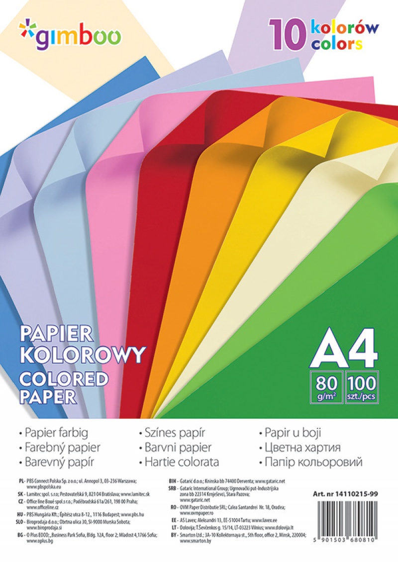 Hartie color GIMBOO  mix 5x20 coli  culori neon  A4  80g  100 coli