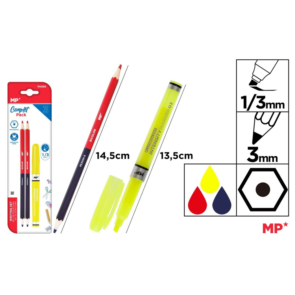 Set 2 creioane Main Paper  2 capete rosu/albastru  textmarker varf tesit 1-3 mm  blister