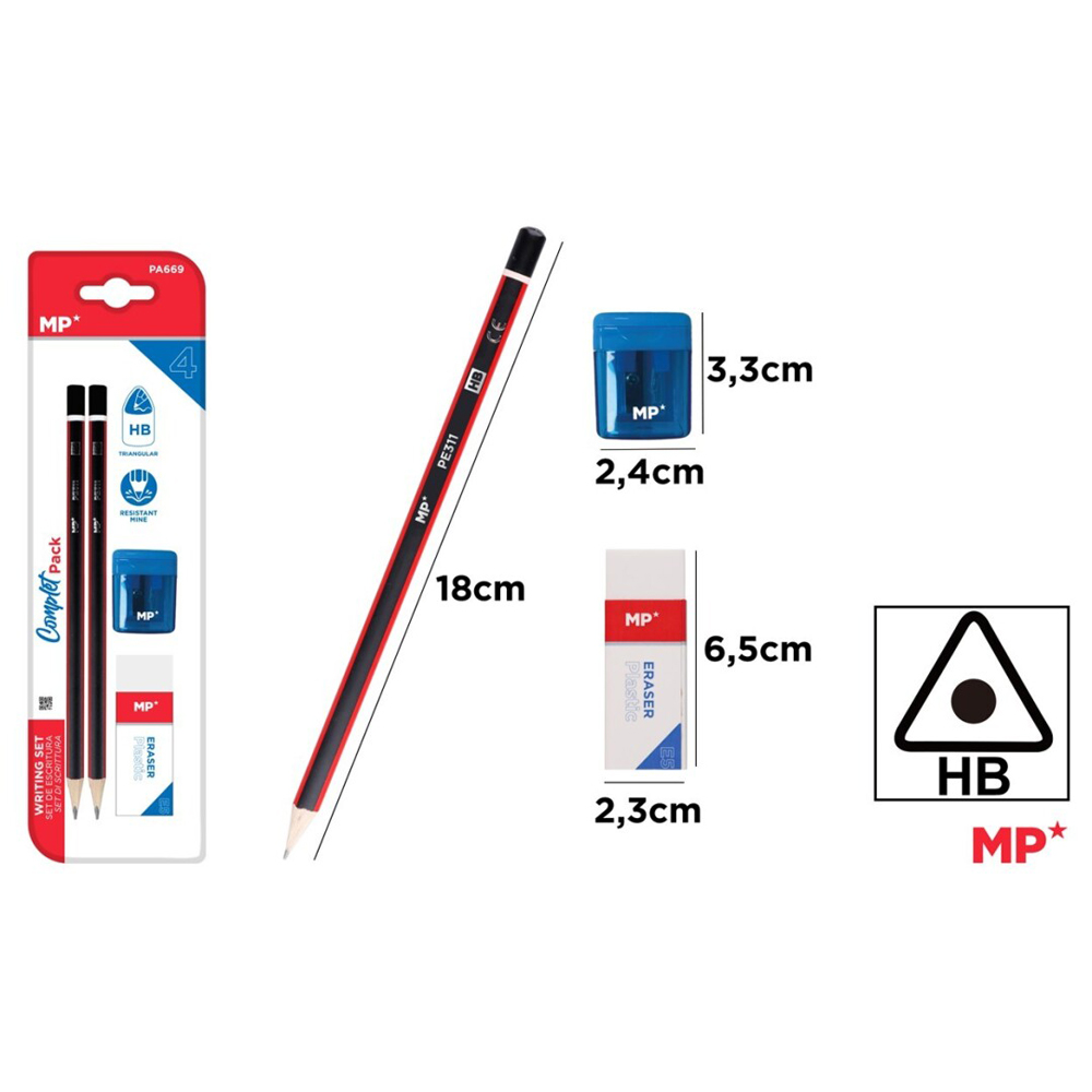 Set 2 creioane Main Paper  HB  radiera  ascutitoare cu container  blister