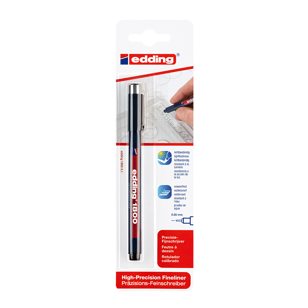 Liner Edding 1800 desen tehnic  varf 0.1 mm  negru  blister