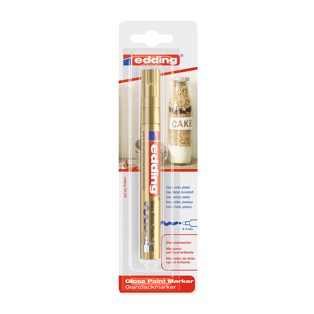 Marker Edding 750 cu vopsea  corp metalic  varf 2-4 mm  auriu  blister