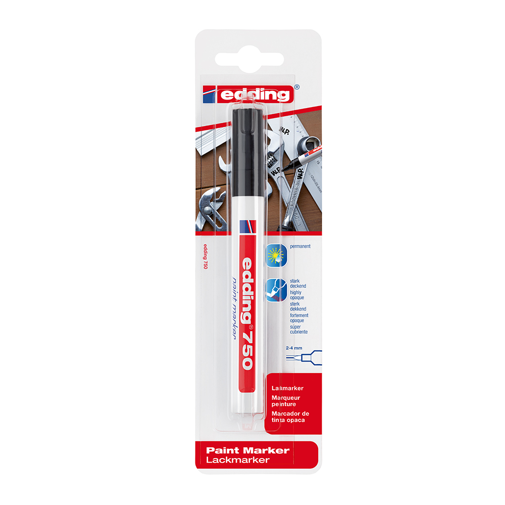 Marker Edding 750  cu vopsea  corp metalic  varf 2-4 mm  negru  blister