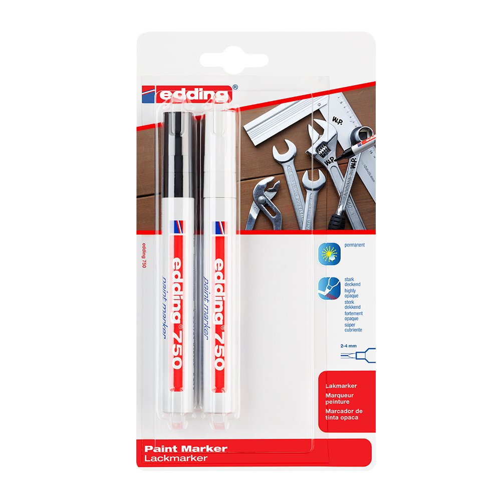 Marker Edding 750  cu vopsea  corp metalic  varf 2-4 mm  negru/alb  blister