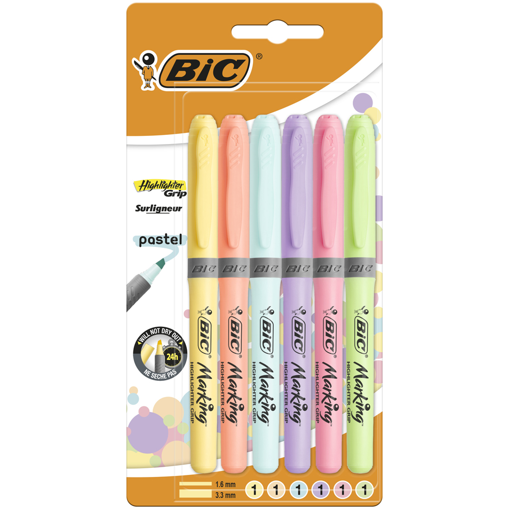 Evidentiator Bic Brite Liner Grip  pastel 6 culori blister