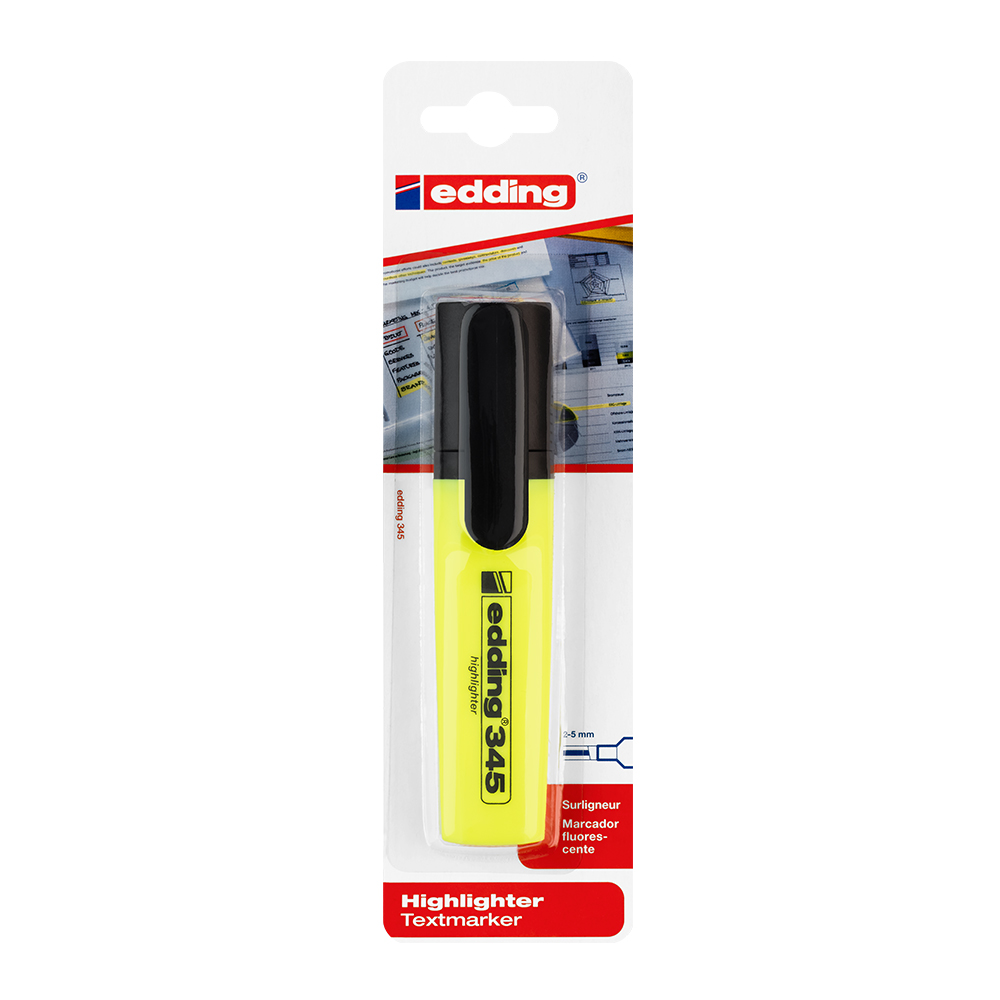 Textmarker Edding 345  varf retezat  2-5 mm  galben  blister