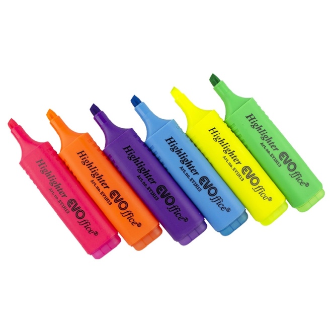 Textmarker EVOffice  corp dreptunghiular  varf 1-5mm  6 culori/set
