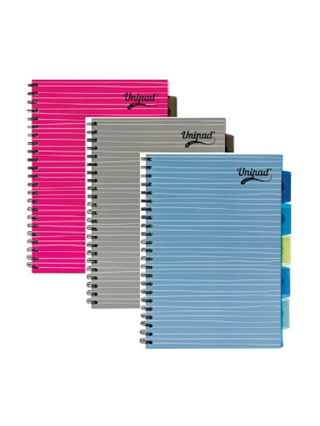 Set 3 caiete cu spirala si separatoare UniPads  A4  dictando  200 pag  roz  albastru  gri