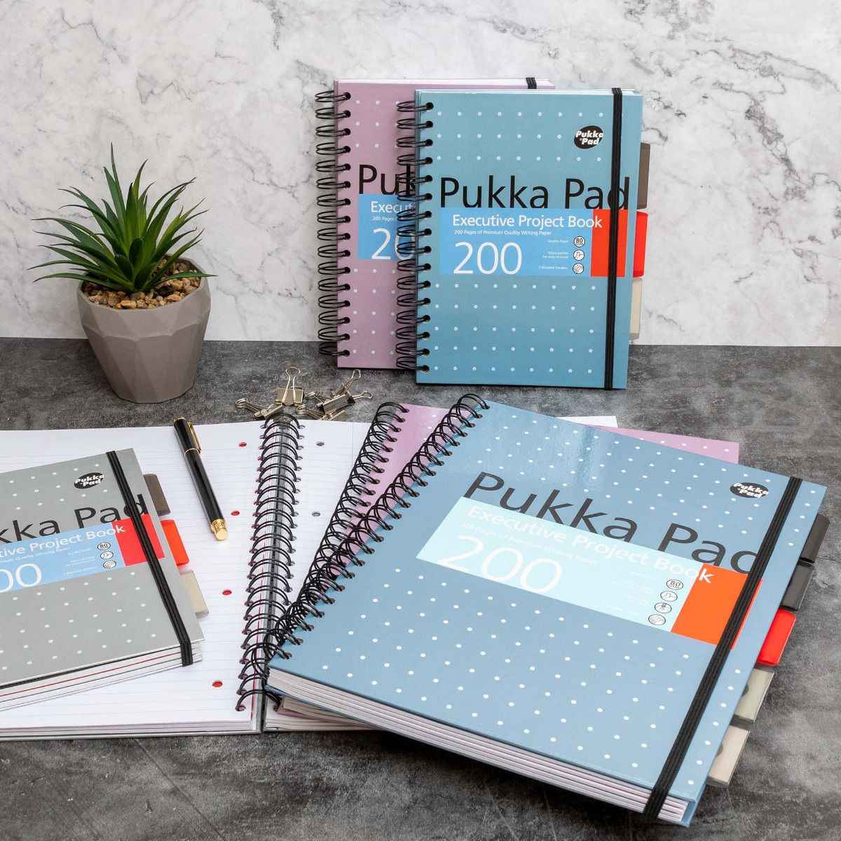 Caiet cu spirala si separatoare Pukka Pads A4 Executive Metallic Project Book  200 pag  80 g  coperti cartonate BLUE