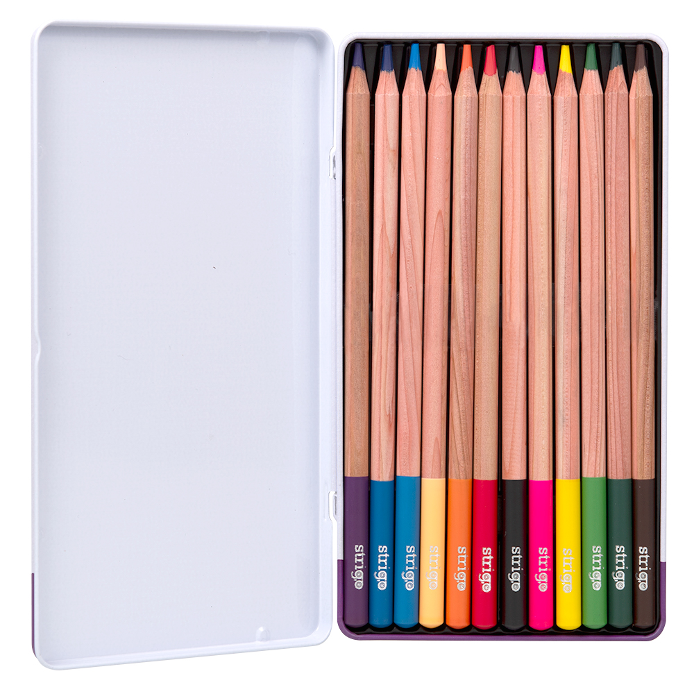 Creioane colorate Strigo seria 'ARTIST' 12 culori cutie metalica