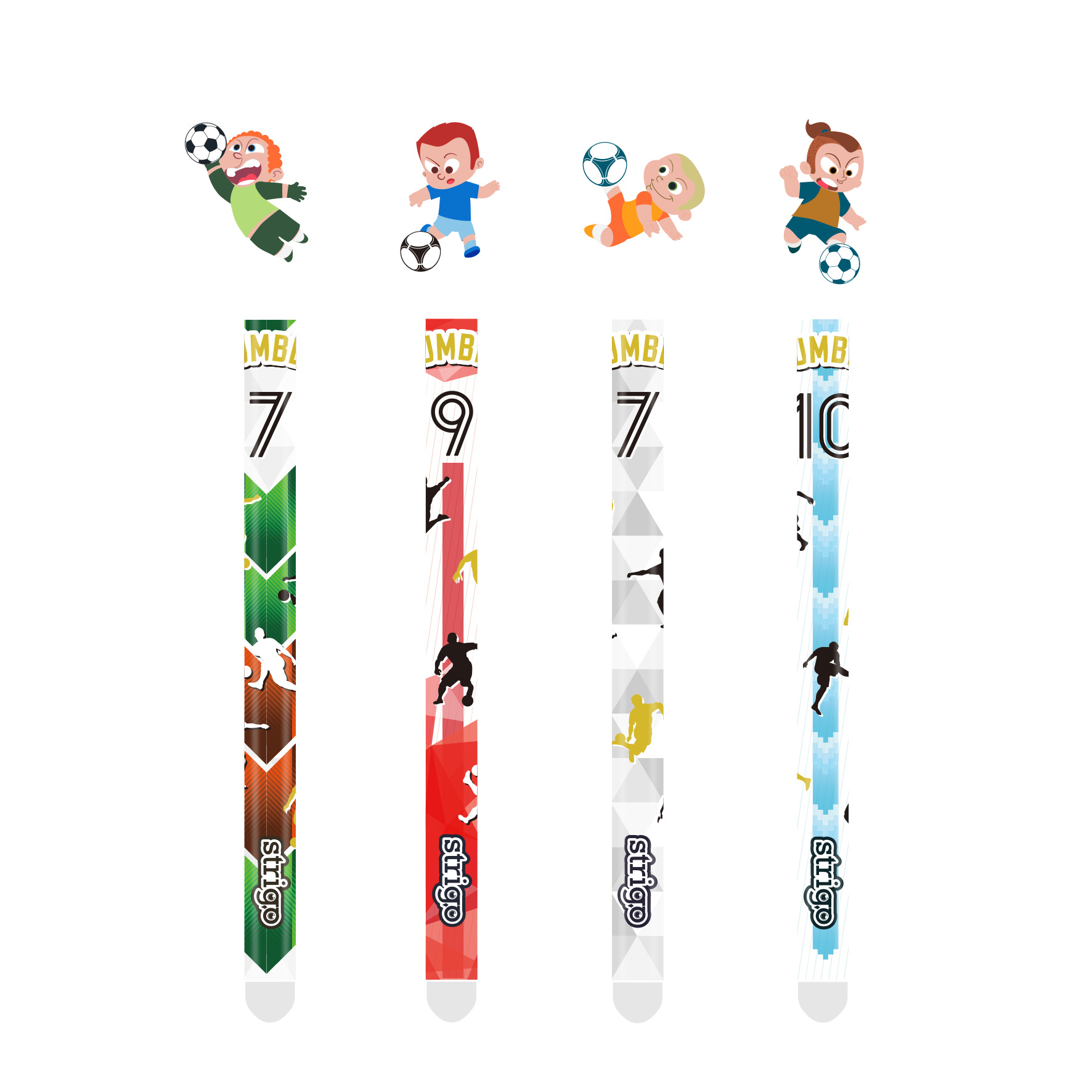 Set 4 pixuri strigo cerneala cu stergere fotbal 