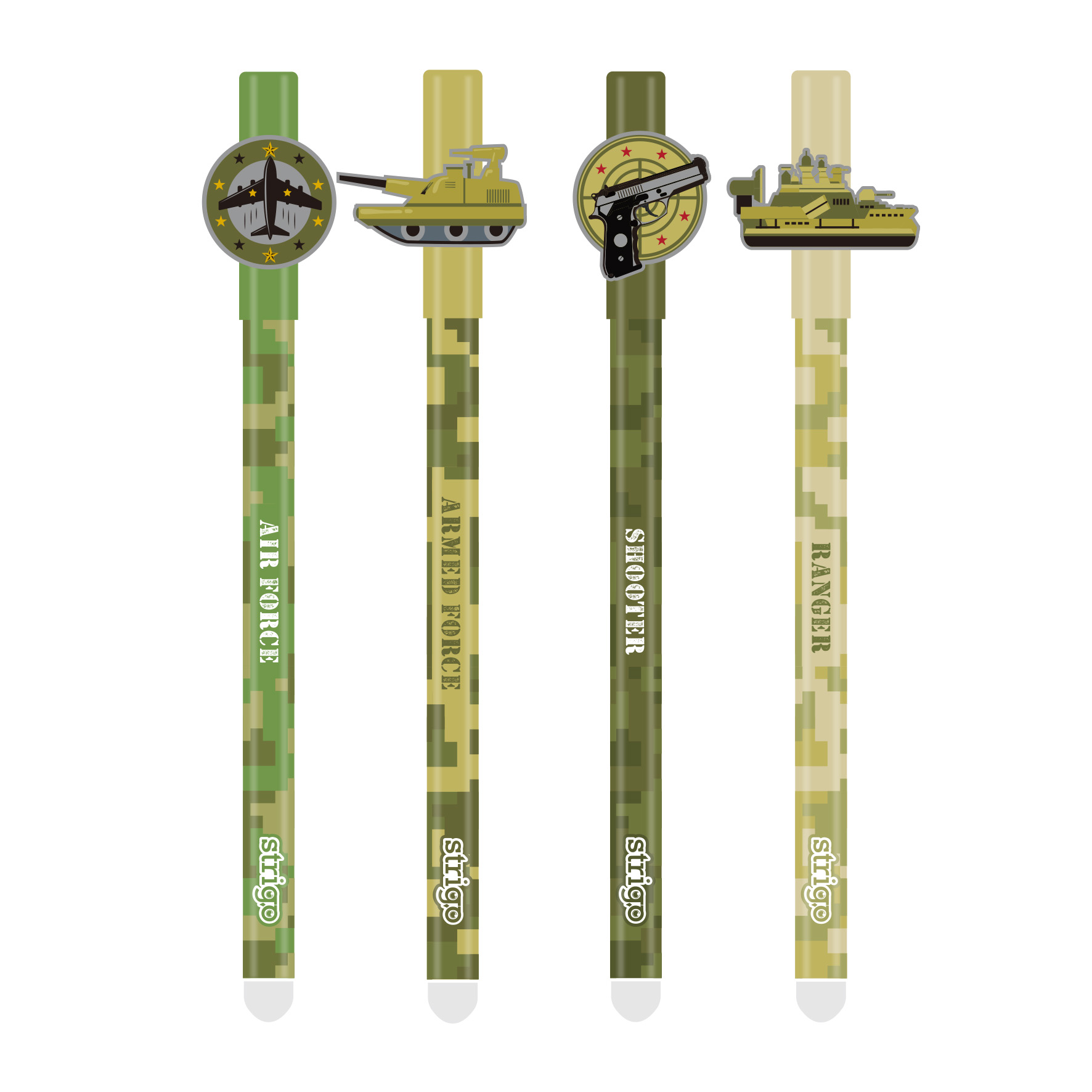 Set 4 pixuri strigo cerneala cu stergere military