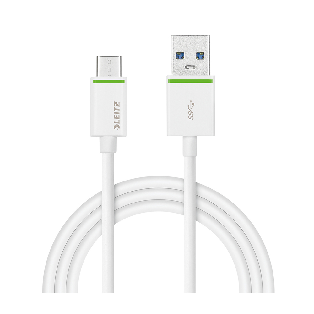 Cablu de date Leitz Complete tip USB-C la tip USB-A cu iesire pana la 3.1A 1 m alb Leitz