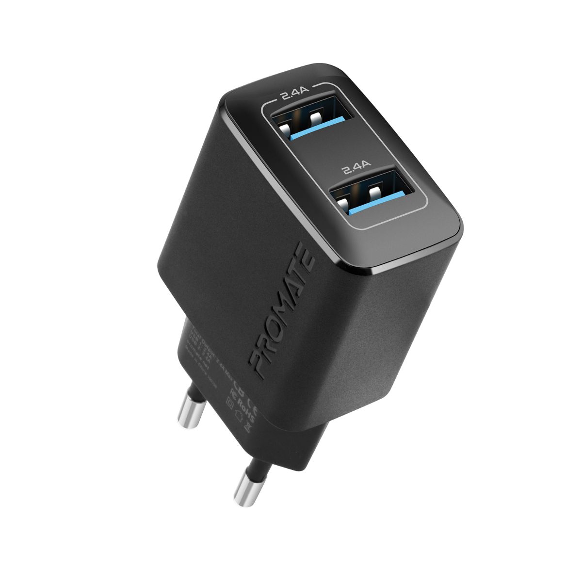 Incarcator retea Promate BiPlug Dual-USB Port Adaptive Charging Negru Promate imagine 2022 caserolepolistiren.ro