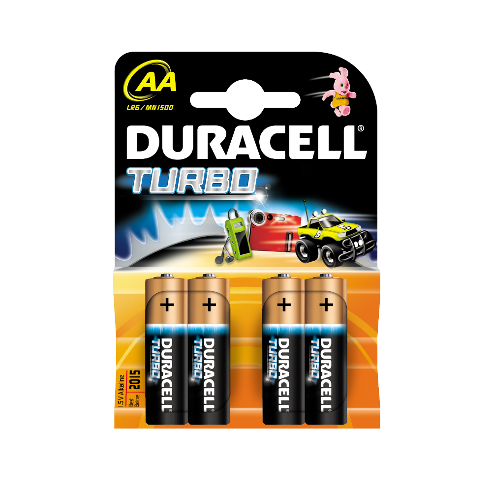 Baterii Duracell Turbo LR6 AA alcaline 1.5 V 4 bucati/set Duracell imagine 2022 depozituldepapetarie.ro