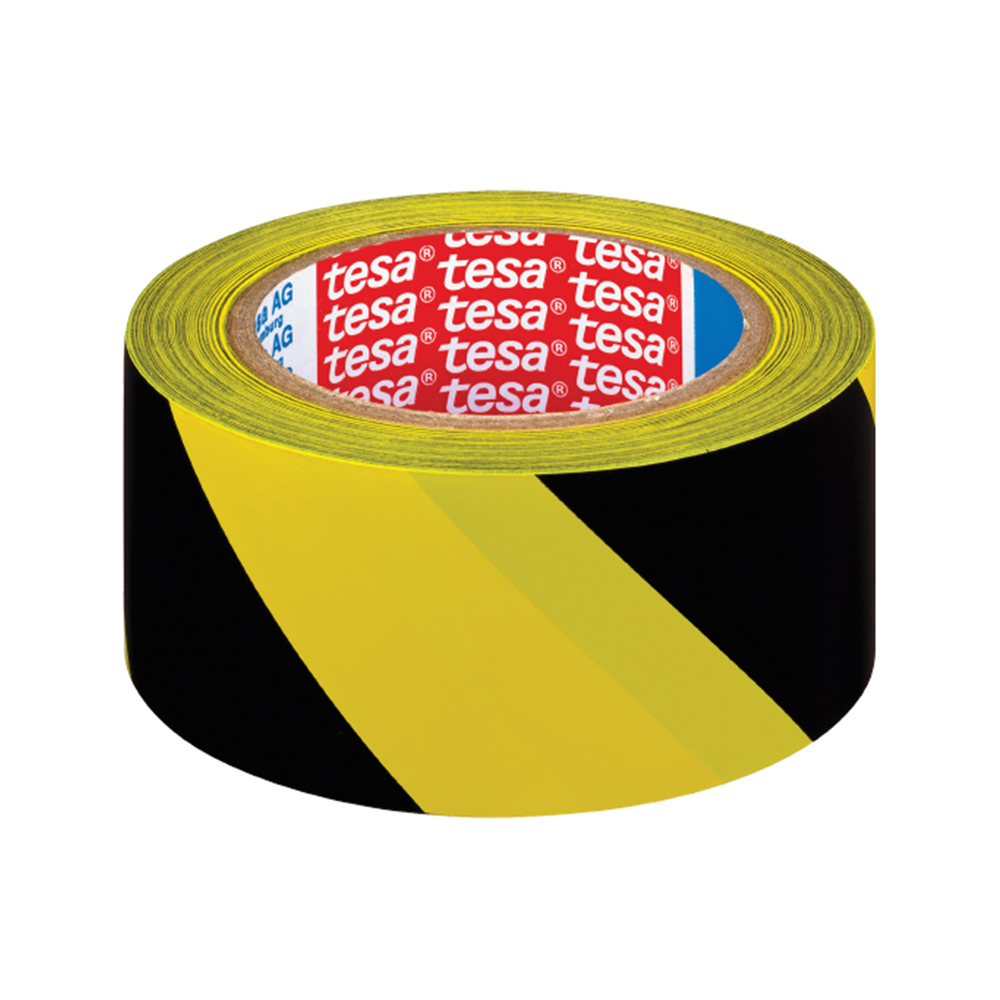 Banda adeziva de marcare Tesa negru/galben 50 mm x 33 m sanito.ro
