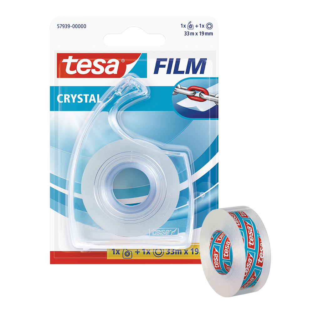 Banda adeziva cu dispenser Tesa Film Crystal 33 m x 19 mm