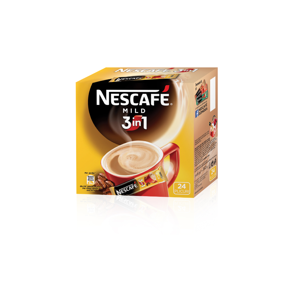 Cafea solubila 3 in 1 Nescafe Mild 24 plicuri/cutie Nescafe imagine 2022 depozituldepapetarie.ro