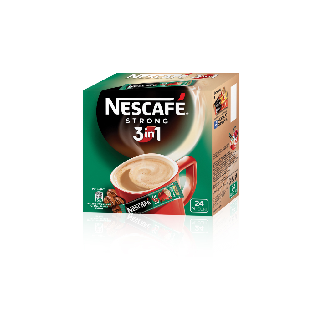 Cafea solubila 3 in 1 Nescafe Strong 24 plicuri/cutie Nescafe imagine 2022 depozituldepapetarie.ro
