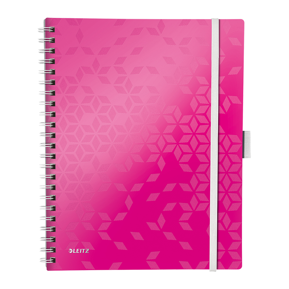 Caiet de birou leitz wow be mobile pp a4 cu spira matematica roz metalizat