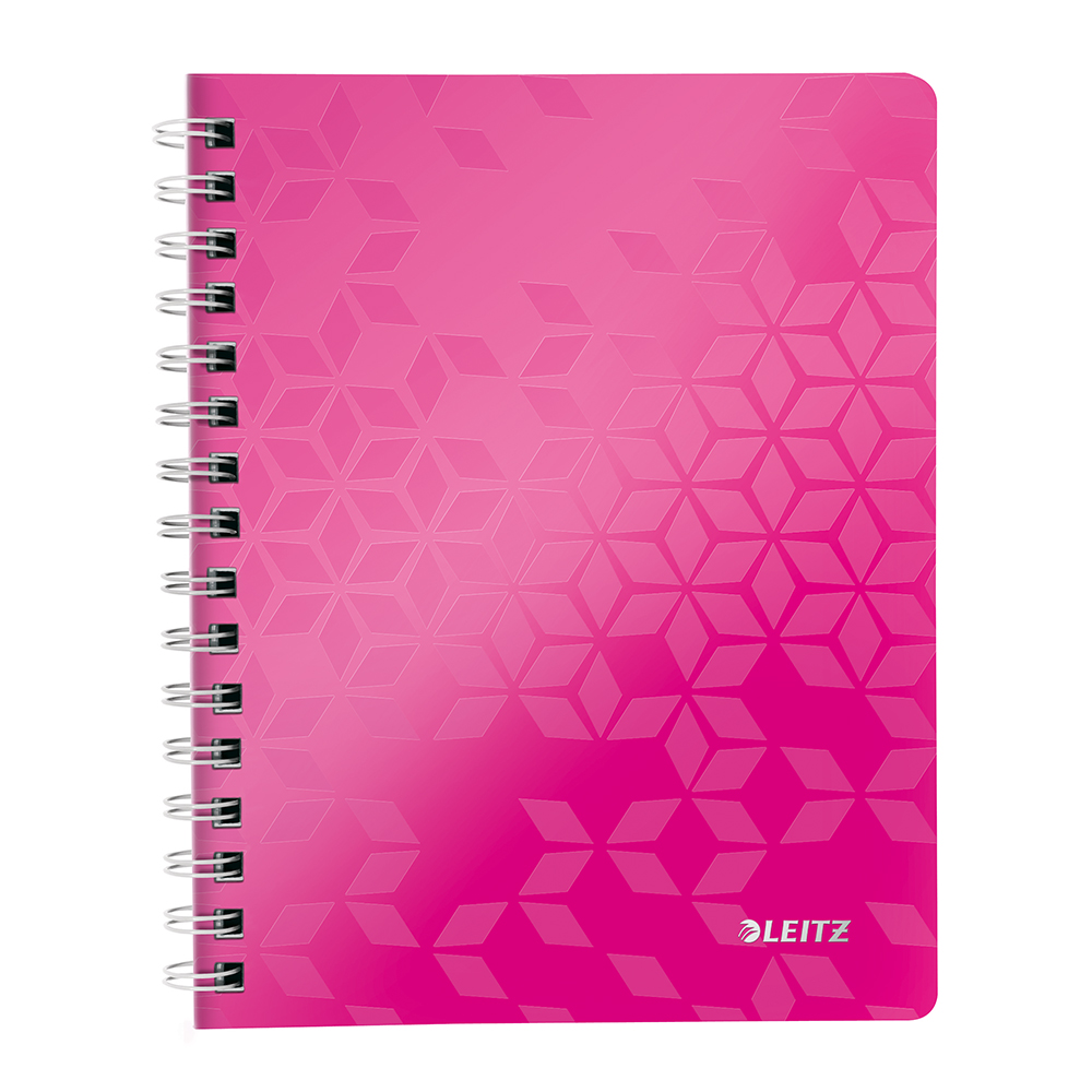 Caiet de birou leitz wow pp a5 cu spira matematica roz metalizat