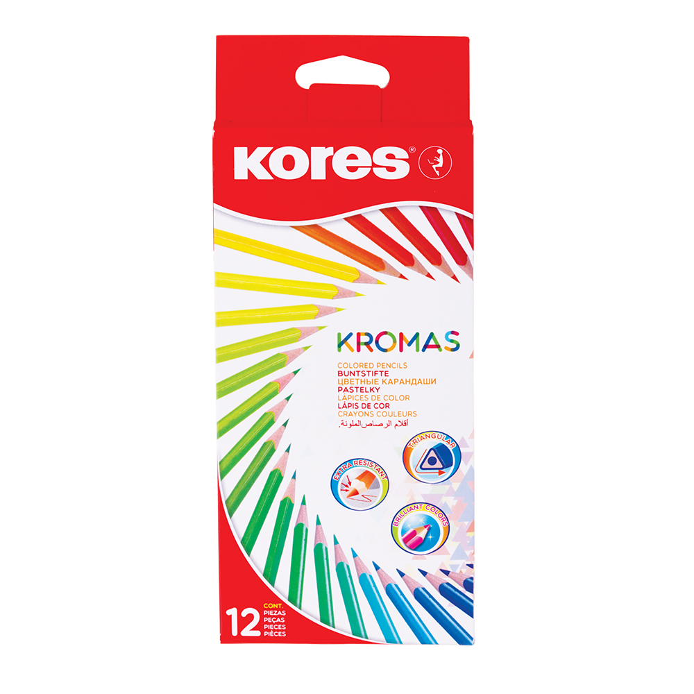 Creioane colorate Kores Kromas triunghiulare  3 mm  12 culori