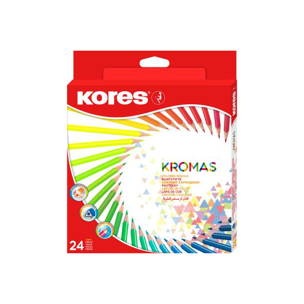 Creioane colorate Kores Kromas  triunghiulare 3 mm  24 culori/cutie