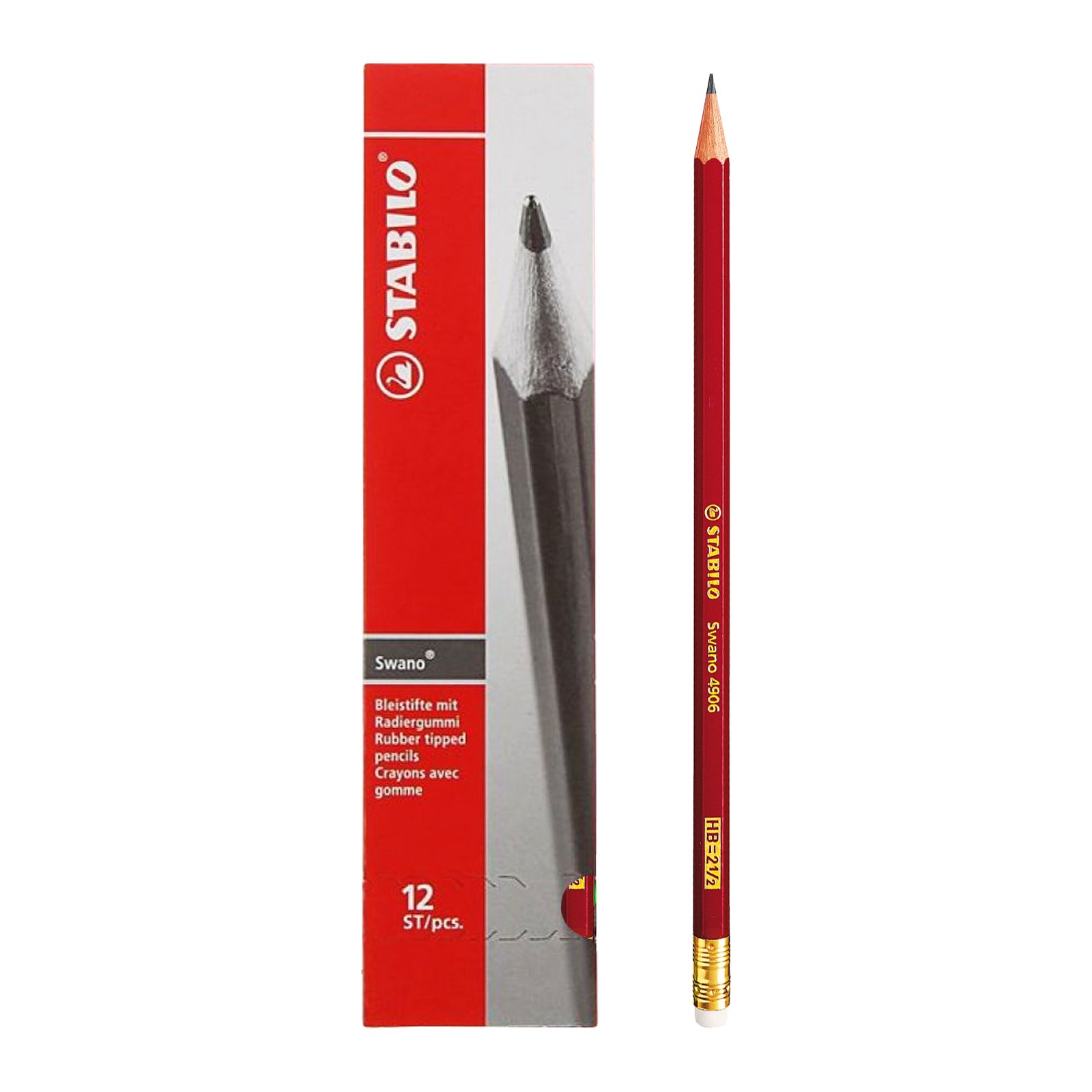 Creion grafit Stabilo Swano 4906 mina HB cu radiera rosu ascutit 12 bucati/cutie sanito.ro imagine 2022 depozituldepapetarie.ro