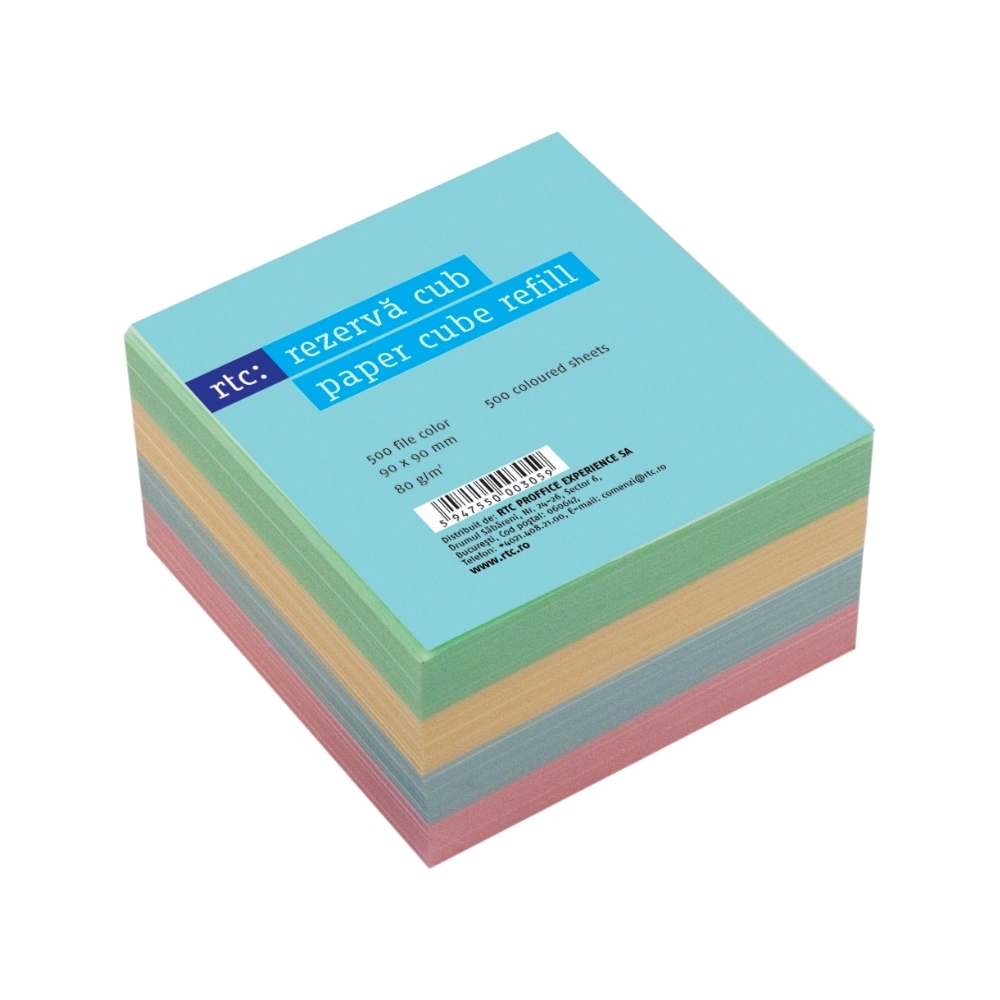 Rezerva cub hartie RTC  500 file  90 x 90 mm  80 g/mp  color