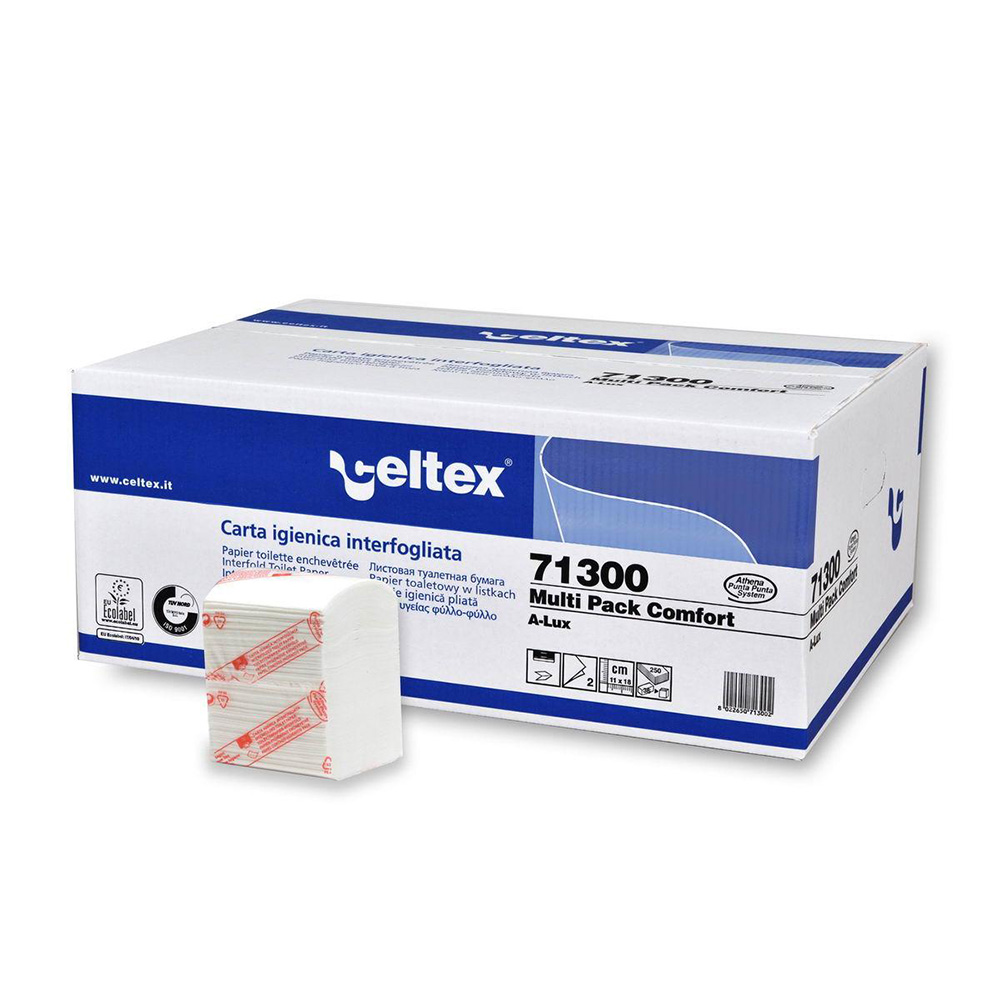 Rezerva hartie igienica intercalata  Celtex 71300  2 straturi  alba  250 portii/pachet  36 pachete/cutie