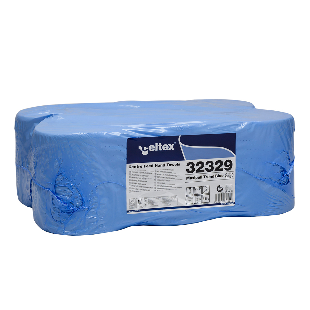 Rezerva prosoape cu derulare centrala  Celtex 32329  Maxipull Trend Blue  2 straturi  albastru  6 role/bax