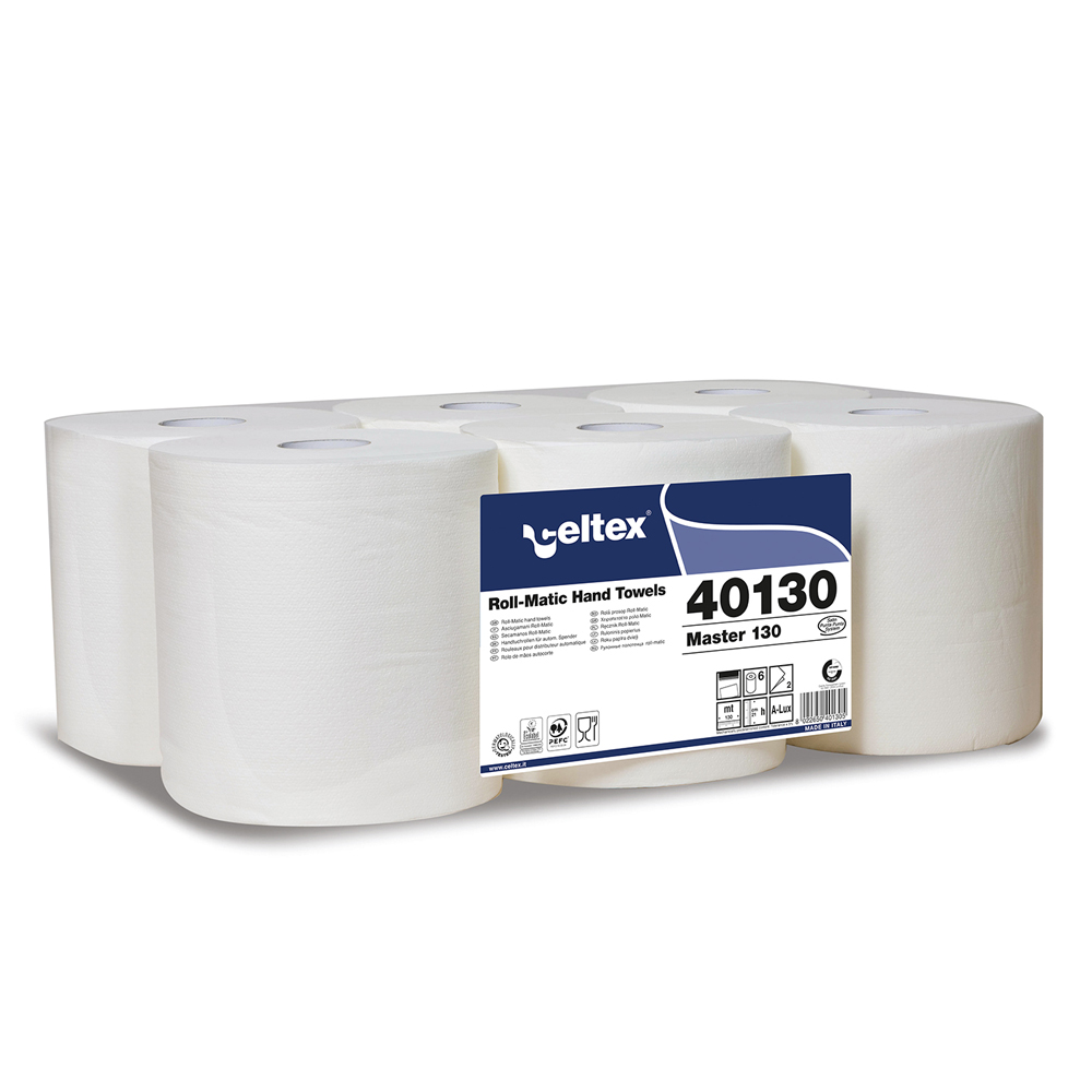 Rezerva prosoape in rola Celtex 40130 autocut 2 straturi alb 130 m 6 role/bax