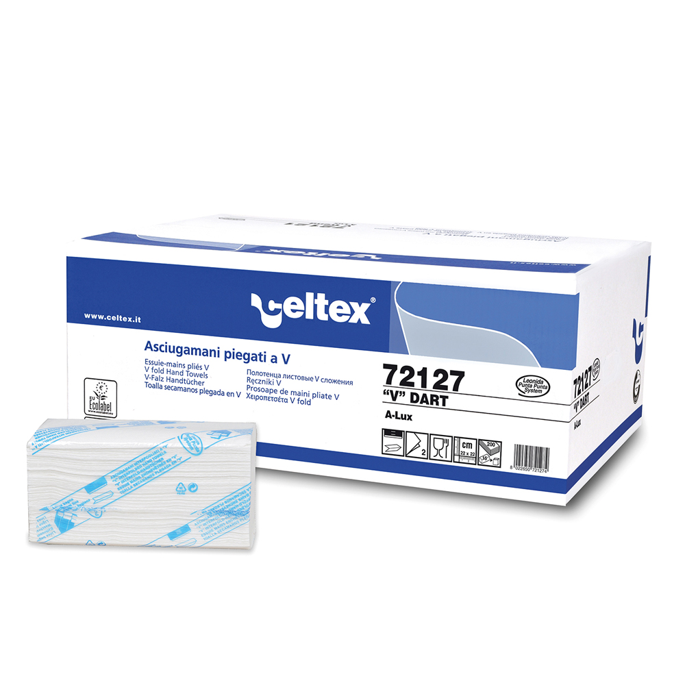 Rezerva prosoape pliate Celtex 72127 2 straturi alb 21.5 x 21 cm 200 buc/pachet 15 pachete/cutie 200