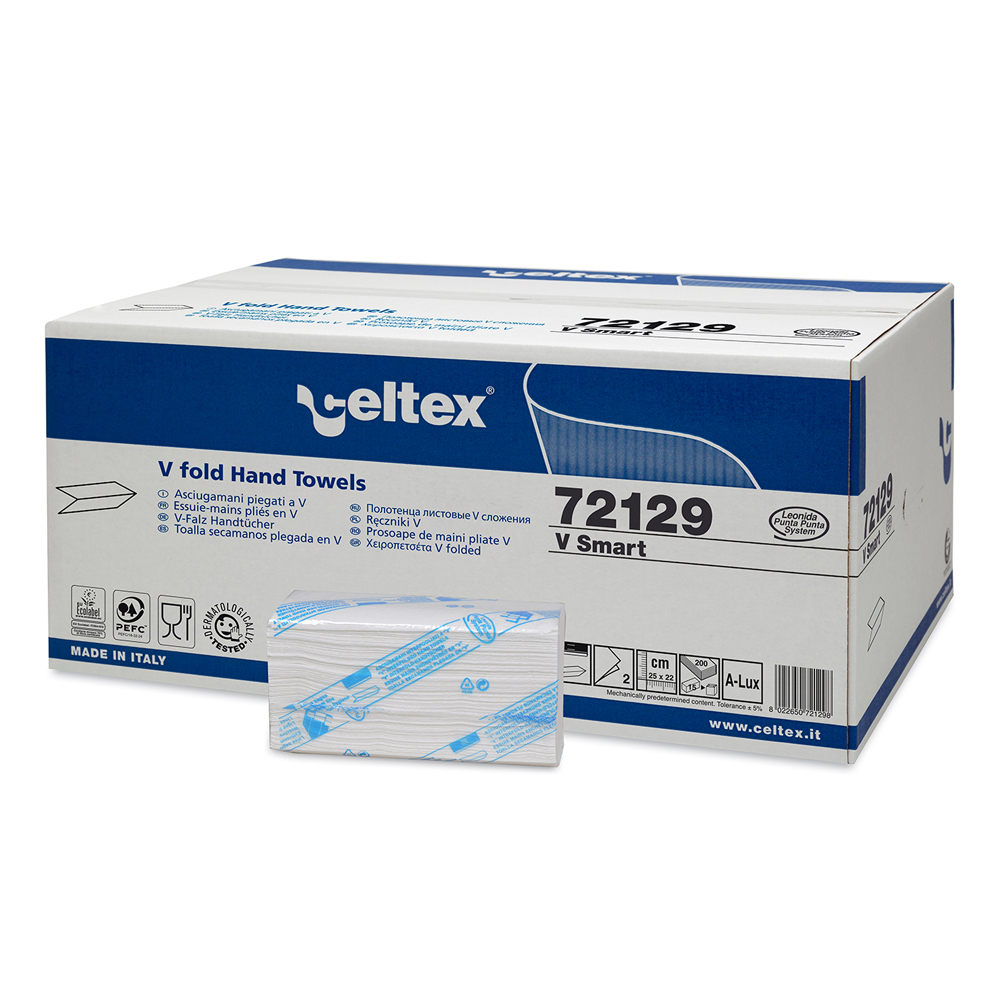 Rezerva prosoape pliate Celtex V Smart 2 straturi alb 200 buc/pachet 15 pachete/cutie 200