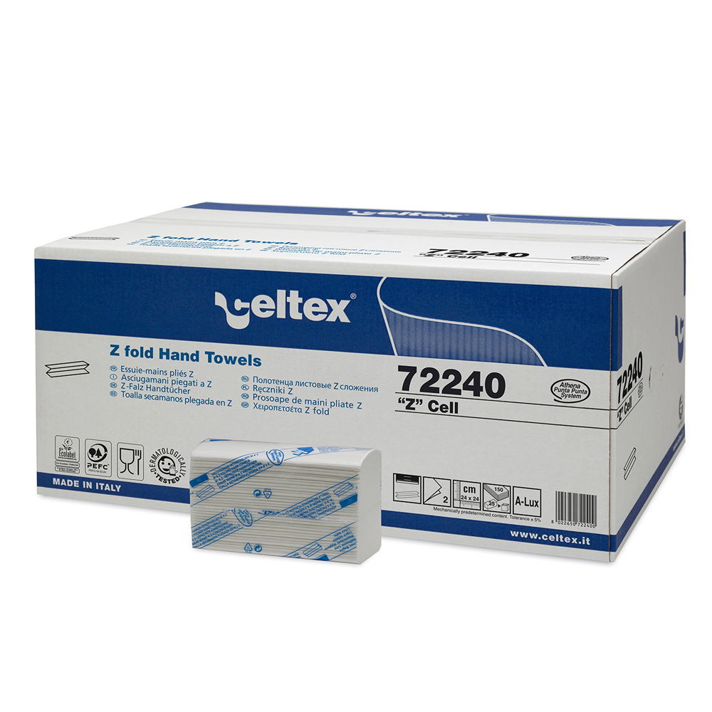 Rezerva prosoape pliate Z  Celtex  72240  2 straturi  alb  150 buc/pachet  25 pachete/cutie