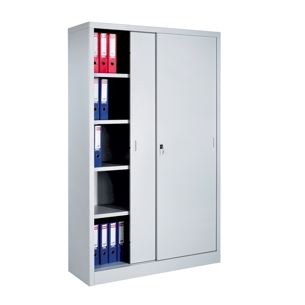 Dulap metalic Ceha gri 120x42x195 cm 2 usi culisante si 4 polite