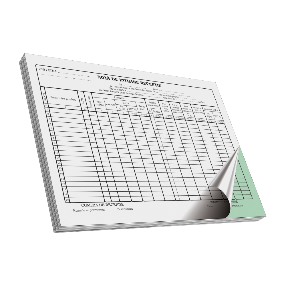 Nota de intrare - receptie A4 50 file 2 exemplare 3 bucati/set