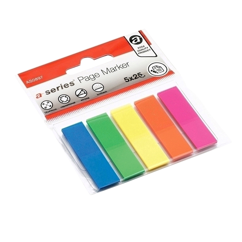 Index A-series  autoadeziv  plastic  12 x 44 mm  5 culori/set  25 file/culoare